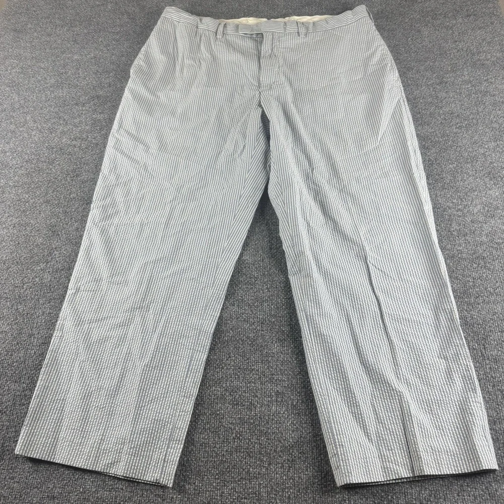 Polo Ralph Lauren Pants Mens 40x27 Blue Seersucker Stripe Cotton Chino Preppy